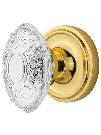 Classic Rosette Door Set with Victorian Crystal-Glass Knobs - 2 3/4 in Polished Brass.